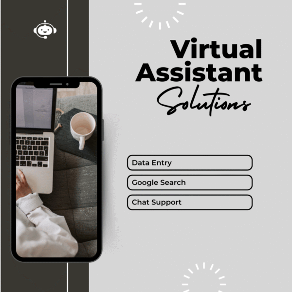 Graphic illustrating key VA services: data entry, digital marketing, and research.